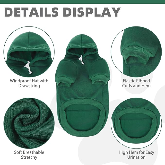 KOOLTAIL Basic Dog Hoodie - Soft & Warm Pet Hoodie Sweater with Leash Hole and Pocket, Dog Winter Coat, Cold Weather Clothes Sweatshirt for Small Medium Large Dogs Puppy Cat Boys Girls Green XL/XXL