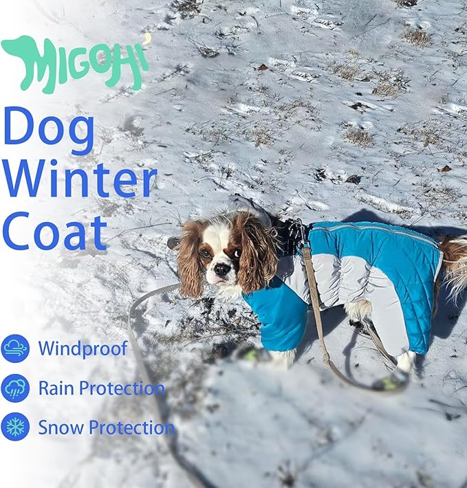 MIGOHI Full Body Dog Coat - Warm Reflective Small Dog Winter Coat with Harness, Turtleneck Fleece Jacket for Dogs,Four-Leg Windproof Puffer Jackets Snowsuit with Zipper for Small Medium Large Dogs,XS