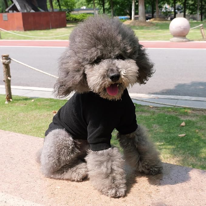 Lovelonglong Ribbed Dog T-Shirt Cotton Knitted Dog Sweaters for All Season Pet T-Shirts for Large Medium Small Dogs Black 2XL