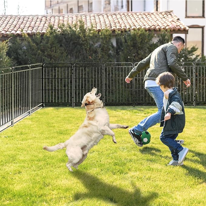 Square Steel Pipe Dog Fence Outdoor 12 Piece Panels 40" Height Anti-Rust Heavy Duty Dog Playpen with Doors Portable for Yard RV Camping, Total 27FT, 57 Sq.ft, Snowy Black