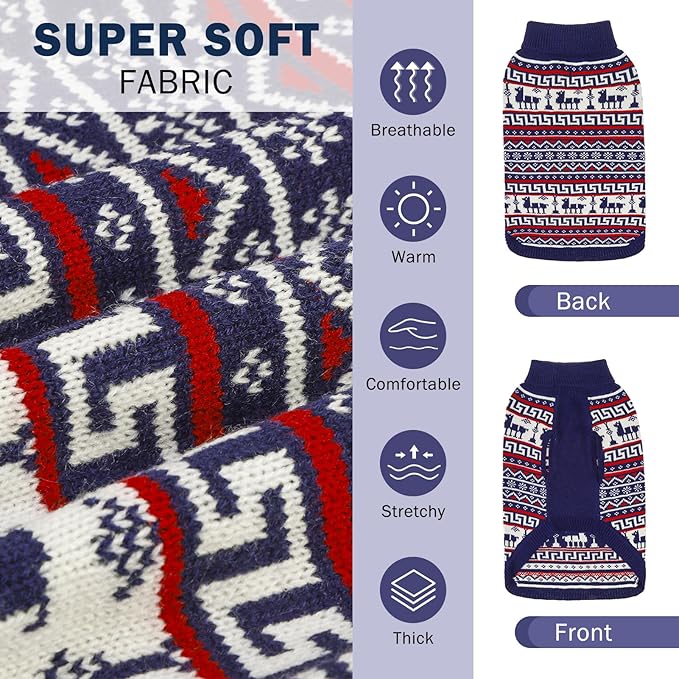 SCENEREAL Turtleneck Dog Sweater for Small Medium Large Dogs Girls Boys, Knit Pet Pullover Puppy Clothes Cold Weather Coats, Holiday Outfits Sweatshirt for Christmas, Navy SM