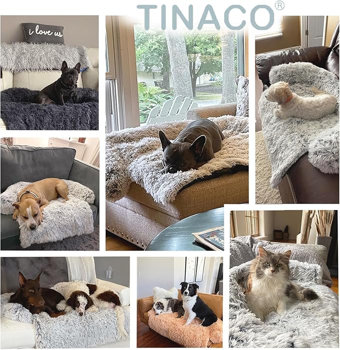 Calming Dogs/Cats Bed Mats, Dog Pad Washable Removable Couch Cover, Plush Long Fur Mat for Pets, Waterproof Lining, Perfect for Small, Medium and Large Dogs and Cats (Gradient Gray, 36"x31")