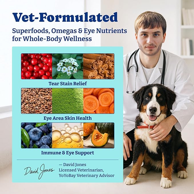Tear Stain Support Soft Chews for Dogs – for Eye Health, Vision & Immune Support, Tear Stain Relief - Superfood Blend with Lutein & Omega-3, Vet-Formulated – 120 Count, Duck & Pear Flavor