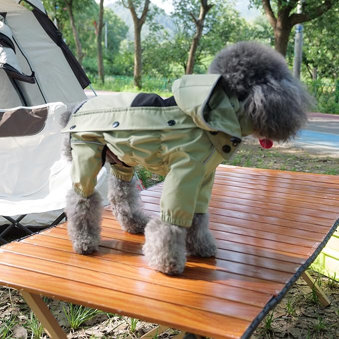 LOVELONGLONG Waterproof Dog Raincoat with Removable Hood – Outdoor Full Body Dog Jacket, Windproof Snowproof Shell Suit – All Season Pet Rain Gear Sage Green XS