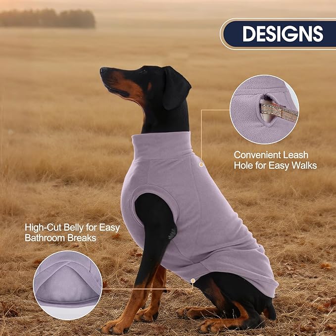 IECOii 2 Pack Fleece Dog Sweater - Warm & Soft, Stretchy Dogs Fleece Sweaters for Small Breeds Boy Girl, Thermal Coat for Fall & Winter Indoor Outdoor(Size M,Dark Purple & Light Purple)