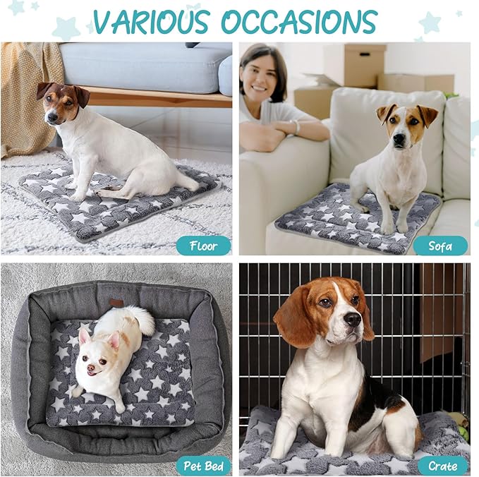 VitalCozy 2 Pack Self Warming Cat Mat Self Heating Pad Bed Reversible Machine Washable Reflects Body Heat Warm Thermal Pet Pad Crate Blanket for Feral and Indoor Cat(Star,21" X 14")