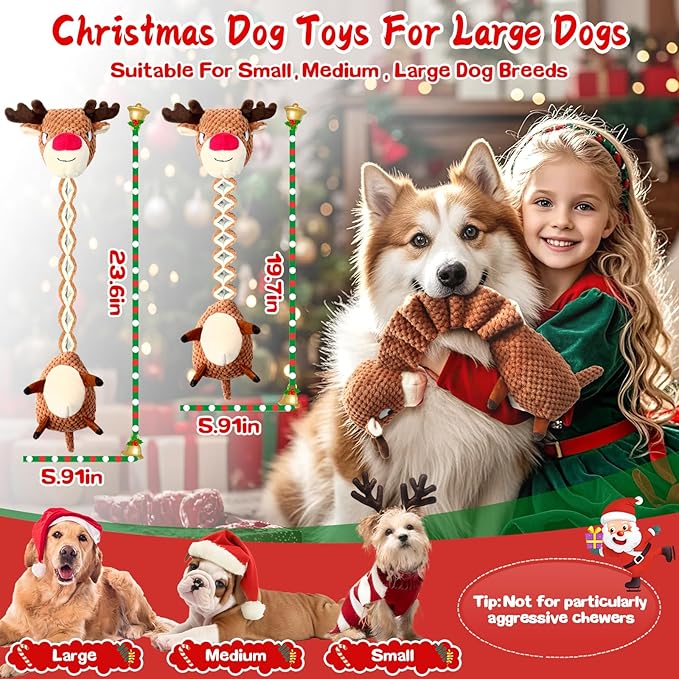 Christmas Dog Toys for Large Dogs：Squeaky Tug of War Interactive Dog Toys with Crinkled Paper-Plush Puppy Toys Keep Them Busy