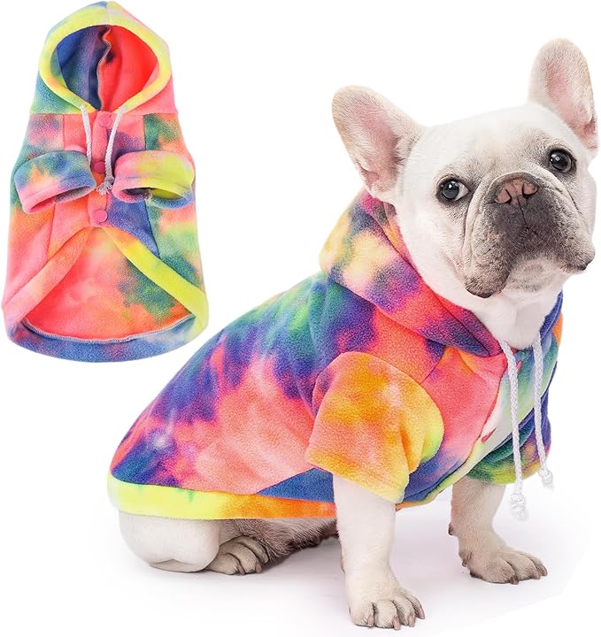 Dog Hoodie Tie Dye Dog Sweatshirt Chic Winter Clothes Ultra-Soft Warm Sweaters for Small Medium Dogs Fashion Pet Clothes for Dogs (Multicolor, S (Back: 11.02",Chest: 15.74", Neck: 13.77"))