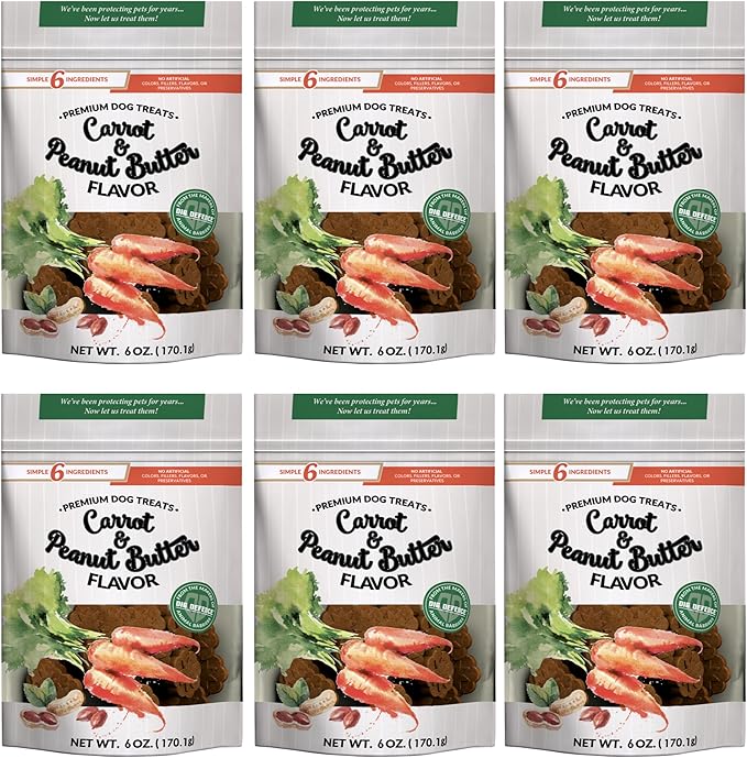 Dig Defence Premium Dog Treats - Carrot & Peanut Butter Gourmet Healthy Dog Treats, All-Natural Ingredients Training Treats for Dogs, 6-Pack