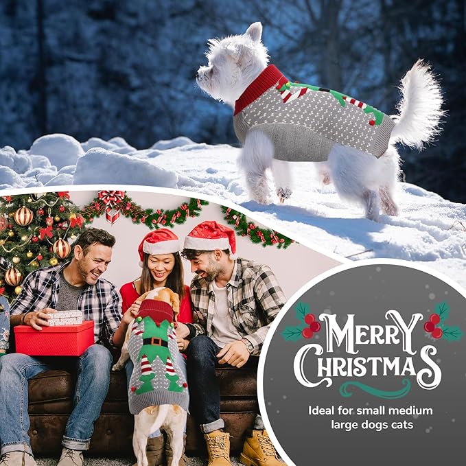 PETCARE Dog Christmas Sweater Ugly Elf Clown Cat Sweater Vest Pet Jumper Grey Green Holiday Dog Clothes Puppy Sweaters for Small Medium Large Dogs Cats Fall Winter Outfits Xmas Dogs Costume,Medium