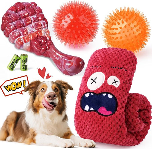 KIPRITII Heavy - Duty Dog Chew Toys for Aggressive Chewers – 6 Pack Tough Dog Toys Include Indestructible Chew Bone, Interactive Tug Toys & Squeaky Balls, Ideal for Medium & Large Breeds Dogs