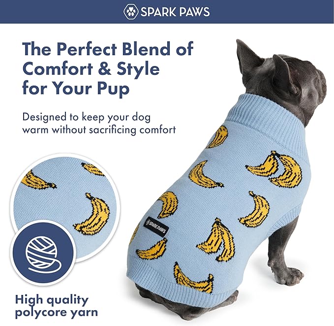 Spark Paws Knit Dog Sweater – Ultra Soft Warm Winter Dog Sweater for Small, Medium & Large Dogs – Stretch Fit Pet Sweater for French Bulldog, Pitbull, Girl & Boy Dogs Jacket, (Banana,L)