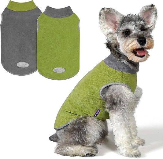 cyeollo 2 Pack Dog Sweater Fleece Vest Dog Sweatshirt Reflective Lightweight Pet Clothes for Small Dogs Boy Girl Pet Apparel Grass Green, Grey, XL