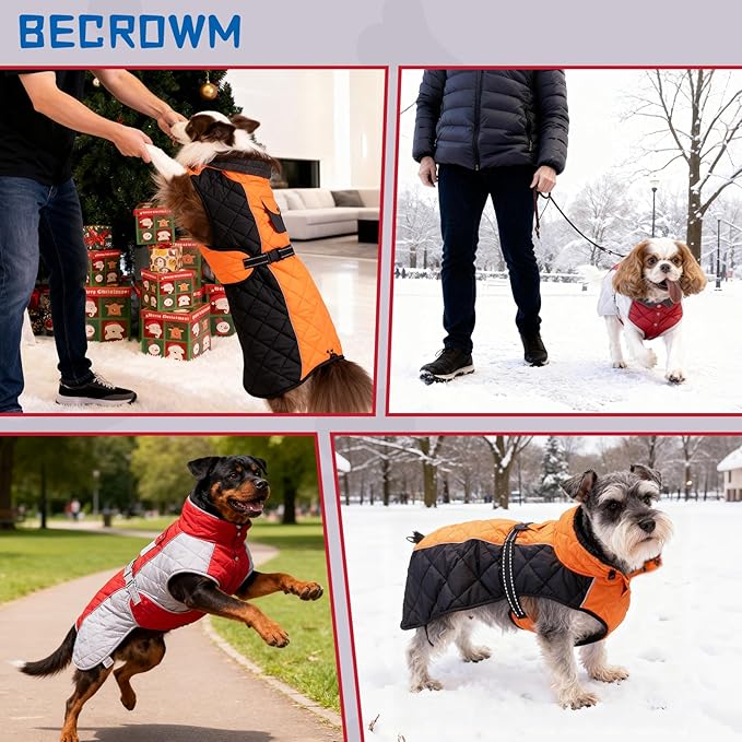 Dog Coat Dogs Winter Coat- Fleece Lined,Water-Resistant,Convertible Collar,Back Reflective Strip&Easy to Wear for Outdoor Walking Dog-Jacket(Orange, XX-Large)