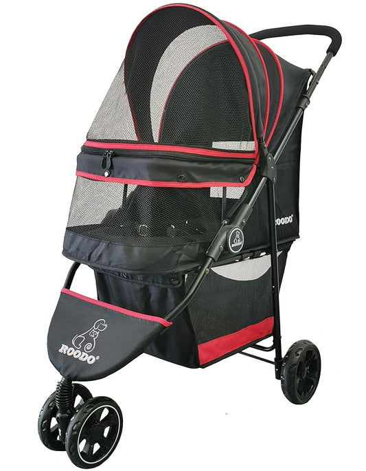 ROODO Escort 3 Wheel Dog Cat Pet Stroller for Small/Medium Dogs Cats Best Lightweight Foldable Portable Compact Jogger Travel All Terrain Pet Gear System Puppy Doggie Bunny Kitty Stroller(Black)