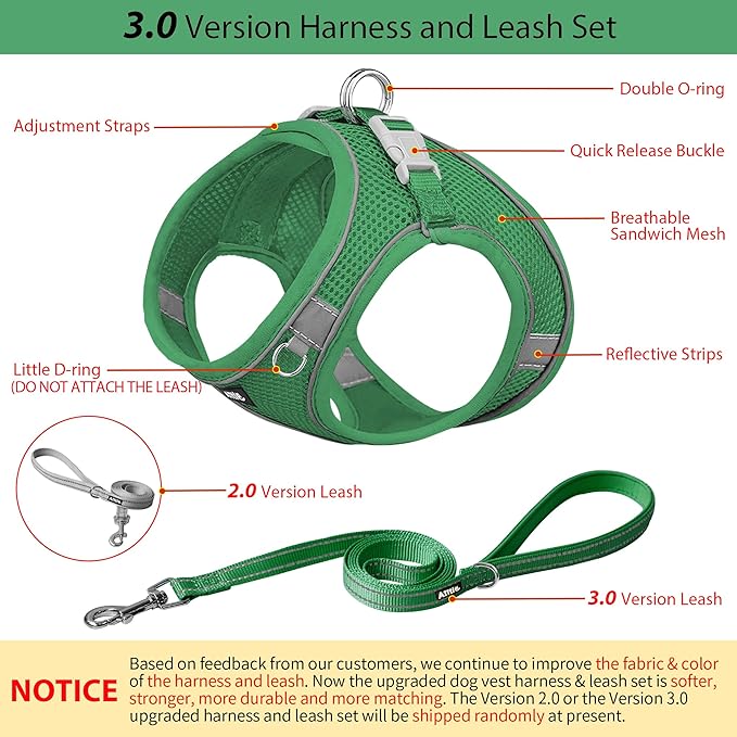 AIITLE Step in Dog Harness and Leash Set - Summer No Pull Escape Proof Vest Harnesses with Soft Mesh and Reflective Bands, Adjustable Pet Outdoor Harnesses for Small and Medium Dogs Green M