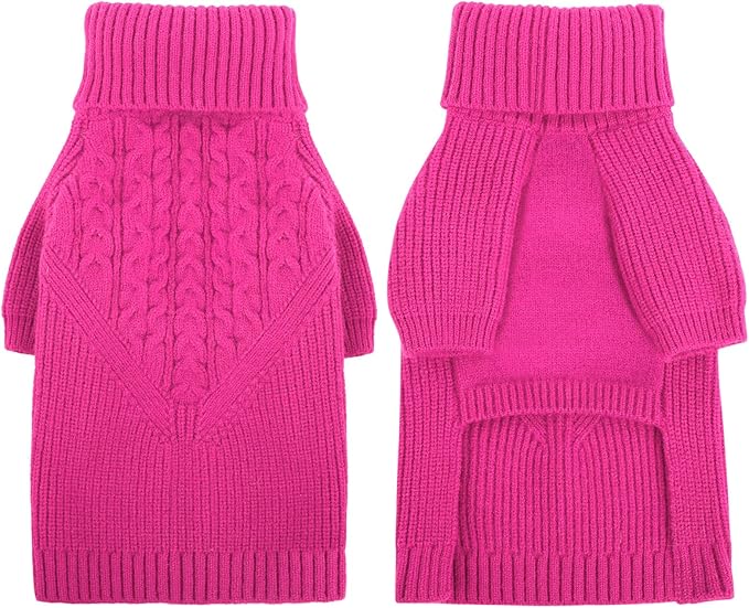 Queenmore XXL Dog Sweater, Dog Sweaters for Large Dogs Girl or Boy, Dog Christmas Sweaters XXL, Winter Big Dog Sweatshirt Knitwear, Pet Chunky Warm Coat for Small Medium Size Dogs, Fuchsia XXL