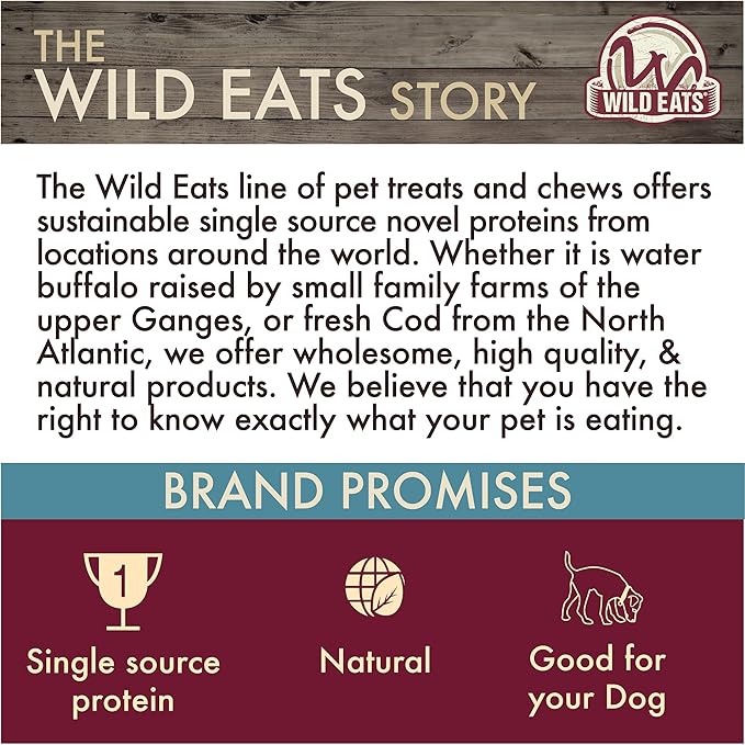 Wild Eats Water Buffalo All Natural Dusted Ear Dog Chews, Treats & Dog Snacks - 20 Piece Value Pack (Grain Free Treats - Great Alternative to Pig Ears, Cow Ears, Bones & Rawhides for Dogs)