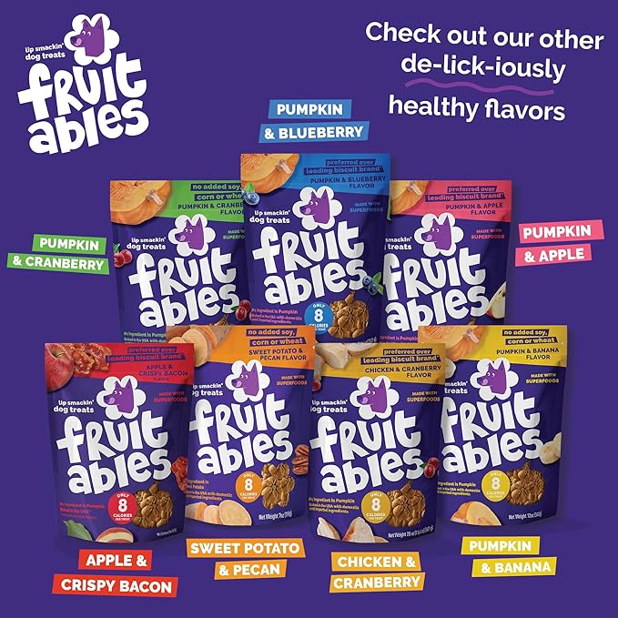 Fruitables Baked Dog Treats, Healthy Pumpkin Treat for Dogs, Low Calorie & Delicious, No Wheat, Corn or Soy, Made in the USA, Pumpkin and Blueberry Flavor, 7oz