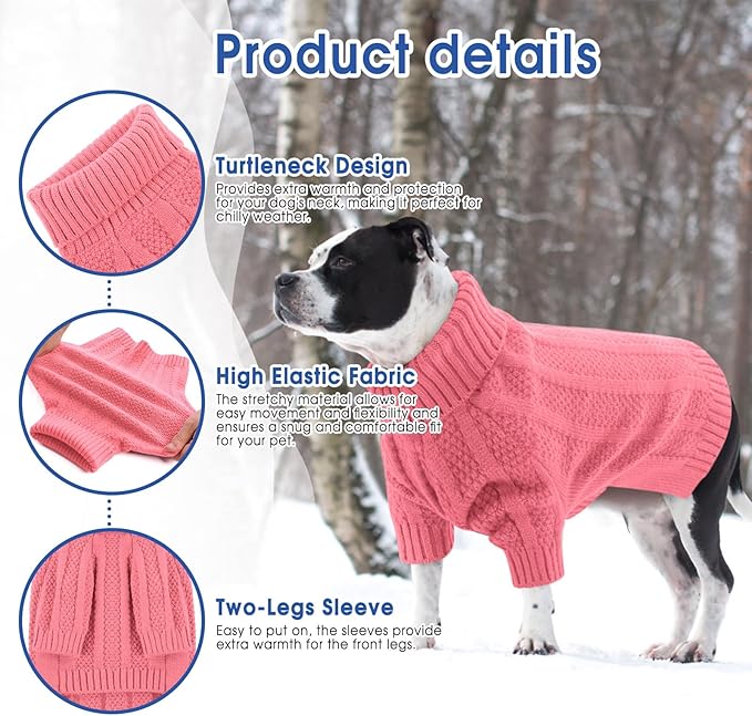 Queenmore XSmall Dog Sweater - Soft Knitted Turtleneck Pullover for Dogs, Chihuahua (Pink, XS)