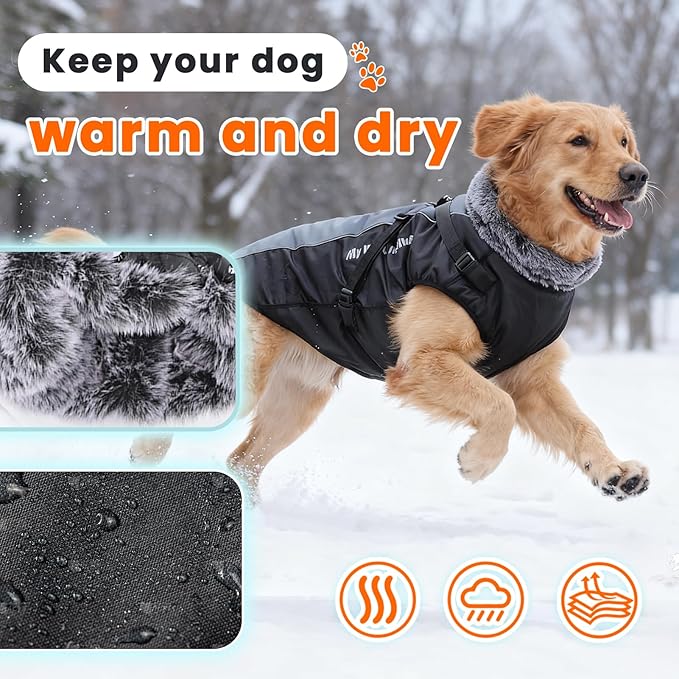 Dog Coat for Medium Large Dogs,Waterproof Reflective Dog Winter Jacket with Harness, Fleece Snowsuit,Warm Pet Winter Coat(pink-4XL)
