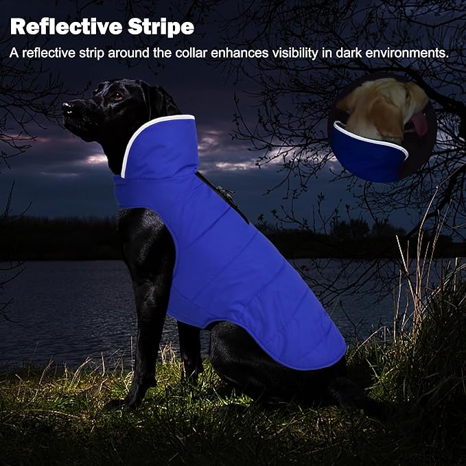 Dog Winter Coat, Waterproof Dog Jacket with Leash Hole, Reflective Adjustable Pet Snow Vest, Warm Fleece Sweater for Small Medium Large Dogs - Blue, XS