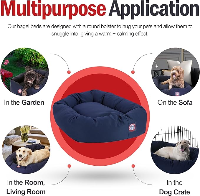 Majestic Pet 24 Inch Bagel Calming Dog Bed Washable – Cozy Soft Round Pet Bed with Spine Support for Dogs to Rest their Head - Fluffy Donut Puppy Bed 24x19x7 (Inch) - Small – Blue