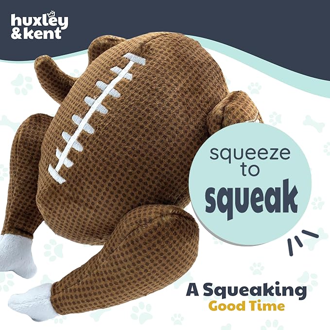 Huxley & Kent Funny Dog Toy w/Squeaker – Thanksgiving Fall Power Plush Squeaky Dog Toys for Small, Medium & Large Dogs – Soft Stuffed Animal for Indoor Play & Fetch - Turkey Bowl, Jumbo