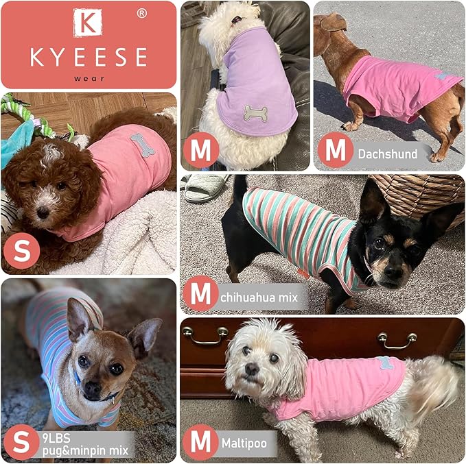 KYEESE 2Pack Dog Shirts Striped T Shirt Cotton Tank Top Soft Tee for Small Dogs Lightweight Clothes Sleeveless Dog Vest, Medium,Blue+Striped