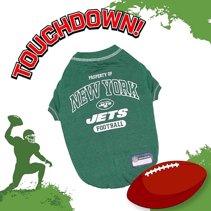 NFL New York Jets Dog T-shirt Medium. - Licensed Shirt for Pets Team Colored with Team Logos- Premium Stretchable Materials for the comfort of your Dog & Cat