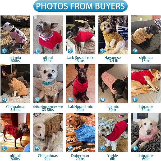 Mihachi Turtleneck Dog Sweater - Winter Coat Apparel Classic Cable Knit Clothes with Leash Hole for Cold Weather, Ideal Gift for Pet in New Year Lake Blue