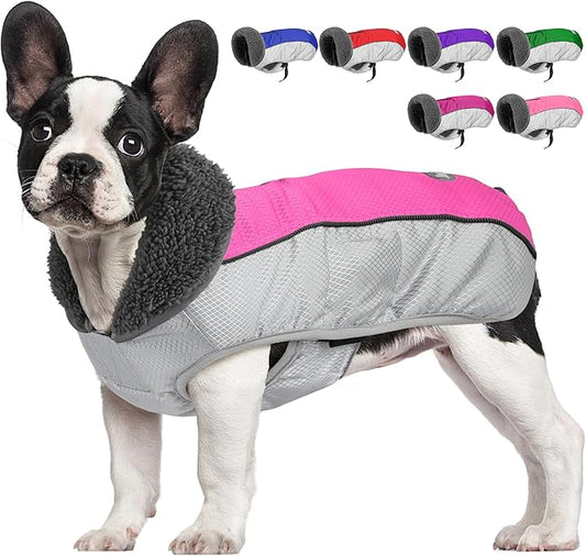 Dog Coat, Waterproof Ripstop Dog Winter Jacket with Leash Hole, Reflective Adjustable Warm Pet Fleece Snow Sweater for Small Medium Large Dogs - Pink, XL
