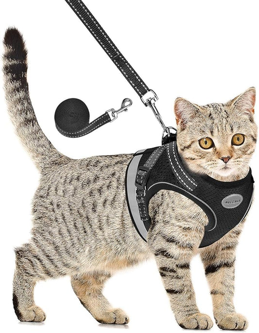 Cat Harness and Leash for Walking, Kitten Escape Proof Harnesses, Adjustable Reflective Puppy Harness with Leashes Set, Easy Adjustable Soft net Breathable Pet Safety Vest XS (Chest: 6" - 8") Black