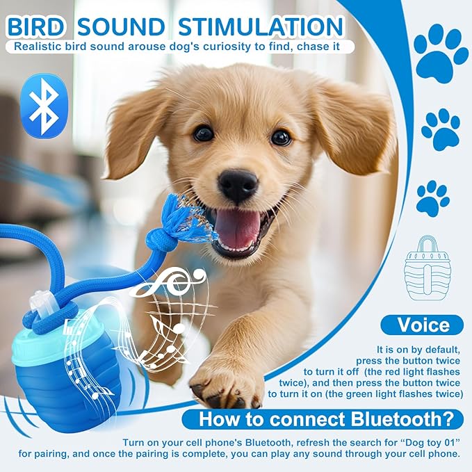 Interactive Dog Toys, [2025 Newly Upgraded] Interactive Dog Ball for Small Dogs, Automatic Moving Dogs Toy Wicked Ball for Boredom & Training, Play Music, USB Rechargeable(Blue)