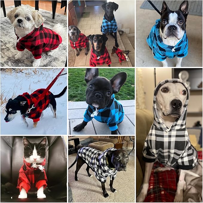 KOOLTAIL Plaid Dog Hoodie Pet Clothes Sweater with Hat and Pocket for Small Medium Large Size Dogs, Soft Winter Warm Dog Cold Weather Coat, Fleece Fall Dog Hooded Sweatshirt for Puppy Cats, Red L