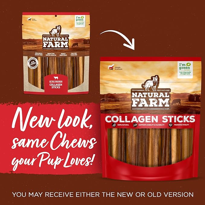 Natural Farm Pork Collagen Sticks Dog Chews, 6-Inch (5 Pack), Odor-Free Long-Lasting Chews, 100% Natural Pork Bacon Skin, Great Alternative for Bully Stick & Rawhide, Great for All Dogs