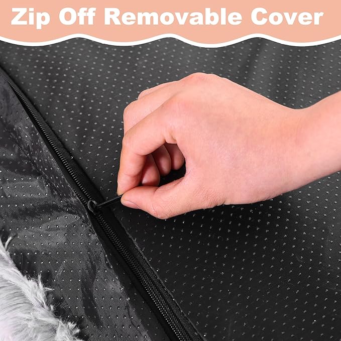 Bedfolks Waterproof Dog Crate Bed, Plush With Removable Washable Cover, Faux Fur Pad for Small Dogs and Cats, Fluffy Kennel 23"x18", Grey