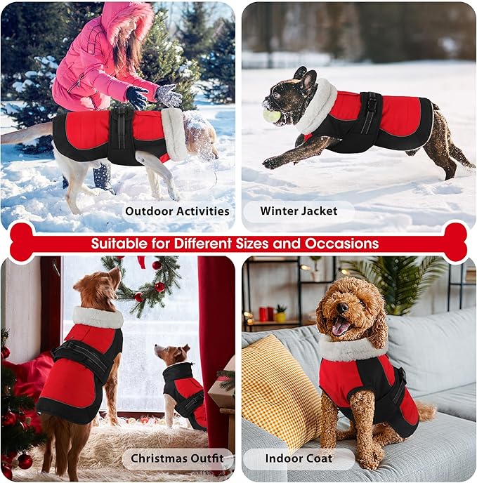 Dogcheer Dog Coat, Christmas Dog Winter Jacket, Waterproof Puppy Fleece Coat for Cold Weather, Adjustable Pet Snowsuit, Turtleneck Sweater for Small Medium Large Dogs - Red, S