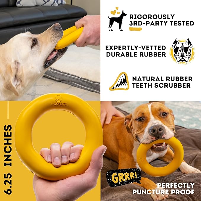 Indestructible Dog Chew Toy - Lifetime Replacement - Durable Toy for Aggressive Chewers - Safe Non-Toxic Natural Rubber - Chew, Tug & Fetch - Tough, Heavy Duty - Med/Large Breed, 6.5”x1.25”