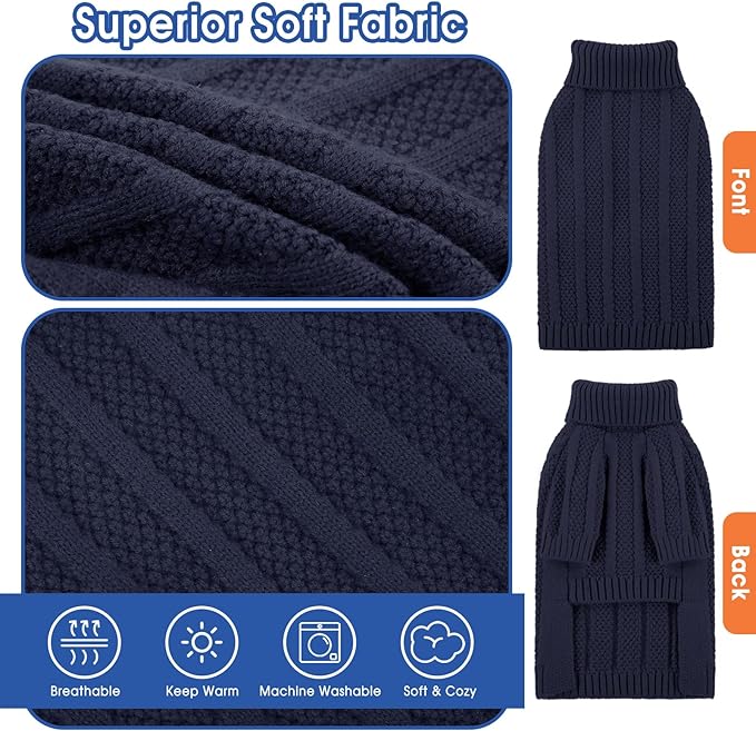 Queenmore Small Dog Sweaters for Small Dogs Girls Boys,Xmas Sweater,Turtleneck Knitted Sweater for Dogs Cats,Cold Weather Pullover for Male Female,Soft Sweaters Pet Apparel(Dark Navy,S)