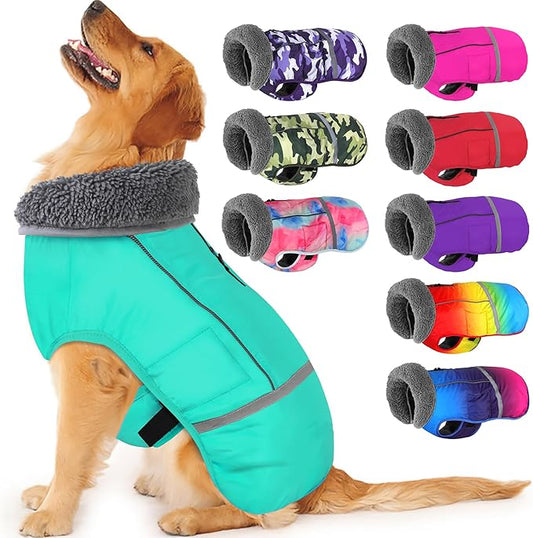 Dogcheer Warm Dog Coat, Waterproof Dog Jacket Christmas Puppy Winter Coat with Buckle, Reflective Adjustable Pet Snow Jacket Turtleneck Fleece Sweater for Small Medium Large Dogs - Pine Green, S