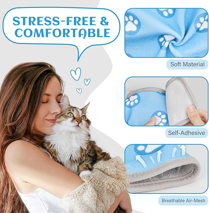 Supet Cat Grooming Hammock, Soft Fabric Nail Clipper Hammock, Self-Adhesive Wrap for Cutting Nails, Quickly Calm Down for Medicine, Teeth Brushing, Ear Cleaning