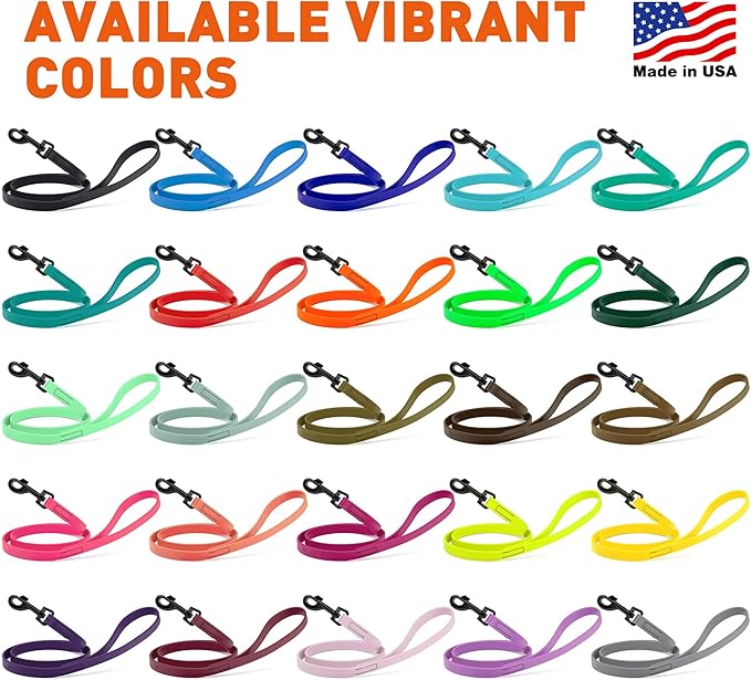 Dogline Biothane Waterproof Dog Leash Strong Coated Nylon Webbing with Black Hardware Odor-Proof Easy to Clean High Performance for Small or Large Dogs Made in USA 4 or 6 ft Lead, Tropical Green