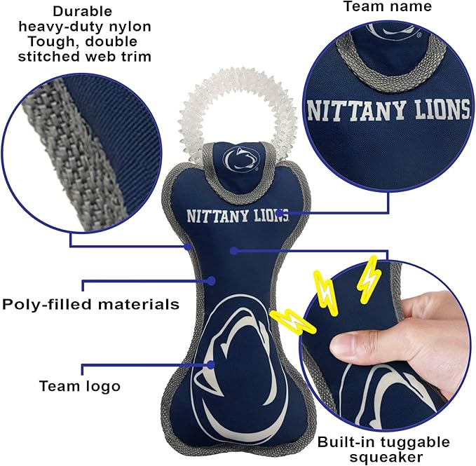 Pets First NCAA Penn State Nittany Lions Dental Dog TUG Toy with Squeaker. Tough PET Toy for Healthy Fun, Teething & Cleaning Pets Teeth & Gum