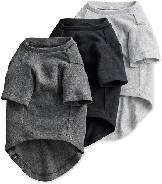 Toby II - The Perfect Tee, 3 Pack Short Sleeve Pet T-Shirt 100% Organic Cotton Tees Clothes for Small, Medium, Large Dogs, Gray Ombre, Small
