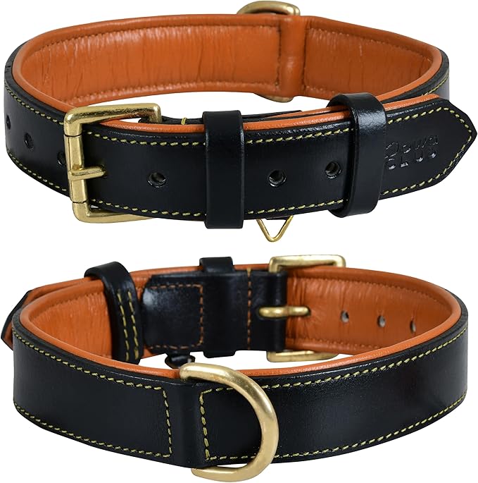 Leather Dog Collar for Medium Dogs, Black, 1 Inch Wide, Genuine Full Grain Leather, Heavy Duty with Soft Inner Padding, Comfortable and Durable (Medium (Fit Neck Size 14.5"-18.5"), Black)