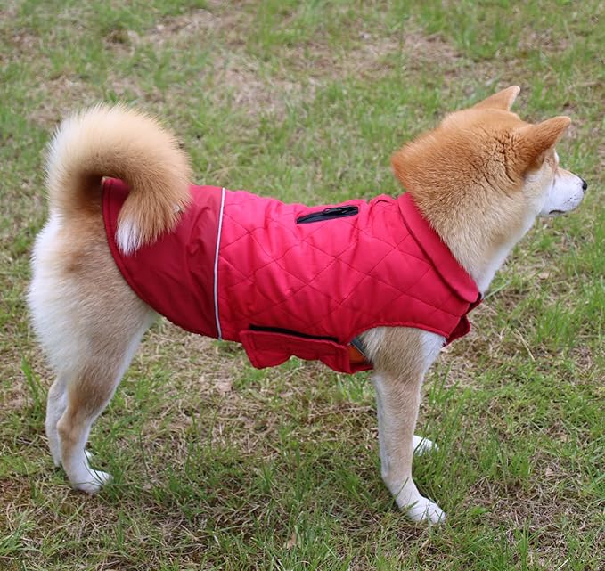 Reversible Dog Coats for Large Dogs Waterproof Warm Dog Jacket for Cold Winter,Red XXL