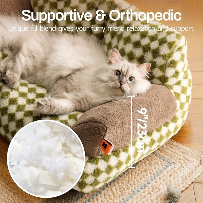 MEWOOFUN Cat Bed for Indoor Cats, Washable Dog Beds for Small Medium Dogs & Cats, Fluffy Cat Couch with Non-Slip Bottom (Green, 26.0" L X 19.0" W X 13.0" Th)