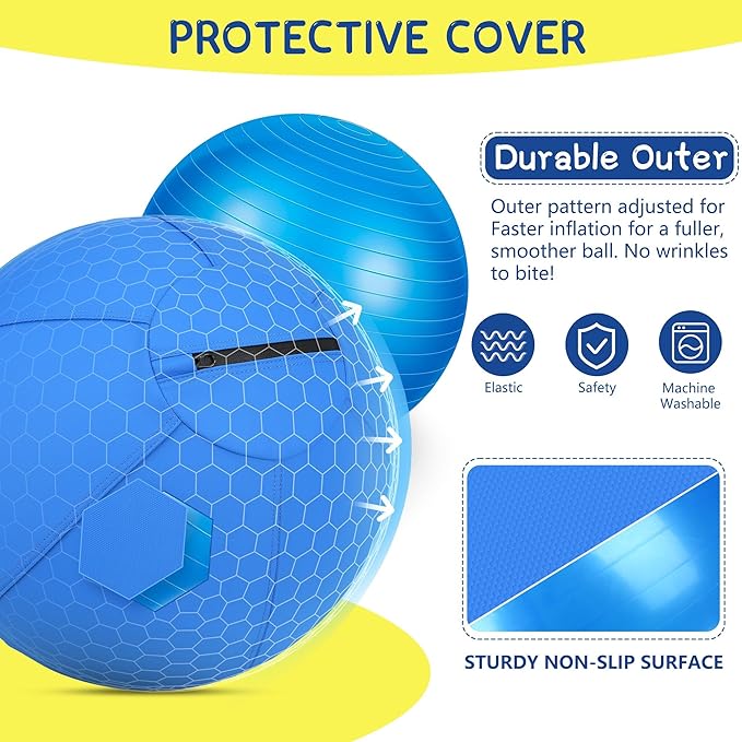 Herding Ball for Dogs - 18" Medium Herding Ball with Anti-Burst Cover and Pump, Outdoor Dog Exercise Toy for Australian Shepherd, German Shepherd, Collie (Blue)