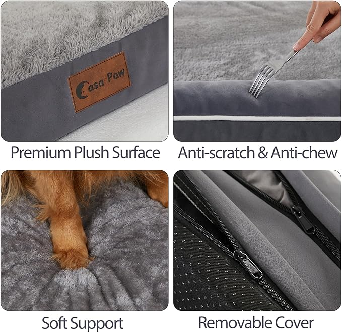 Orthopedic Dog Beds for Large Sized Dogs, Waterproof Egg Crate Foam Large Dog Couch Beds with Comfy Bolster 36x27Inch, Washable Pet Beds with Removable Cover and Nonskid Bottom, Dark Grey